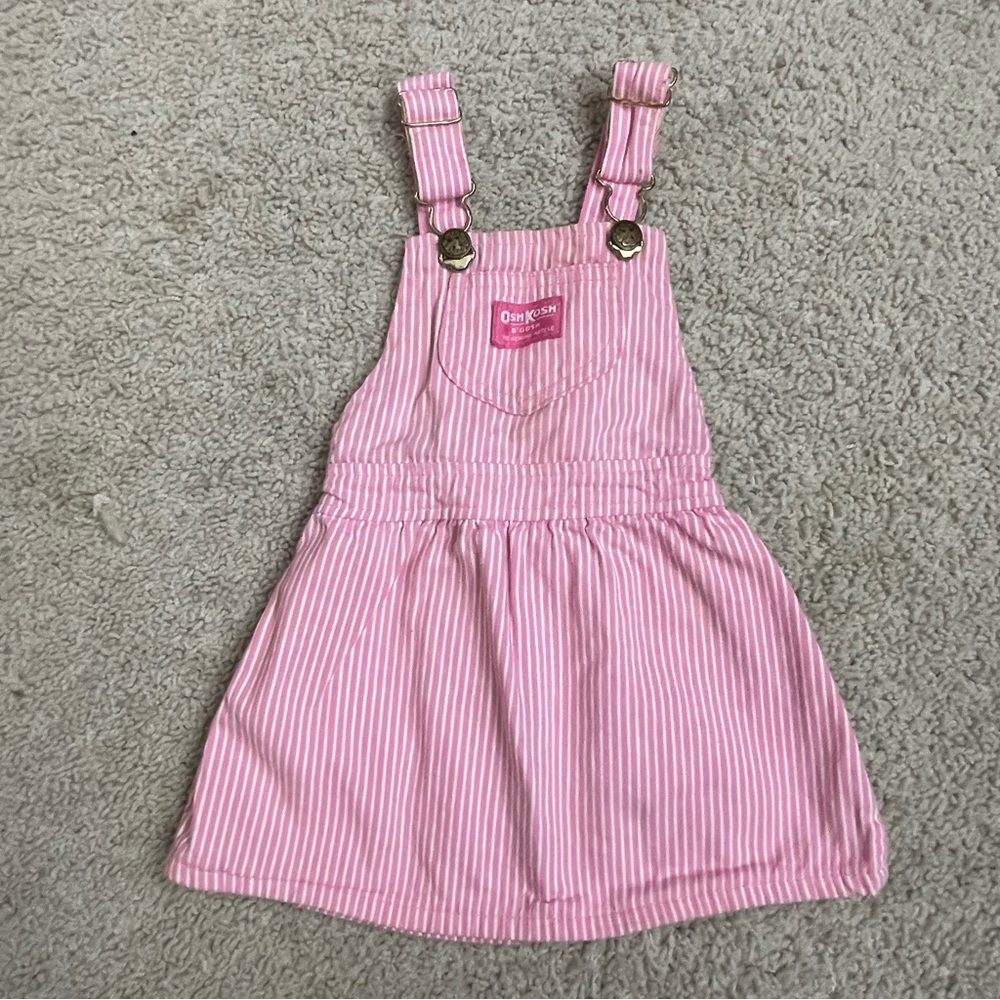 VINTAGE Baby Toddler OSHKOSH B'GOSH Pink & White HICKORY STRIPE Jumper SKIRT